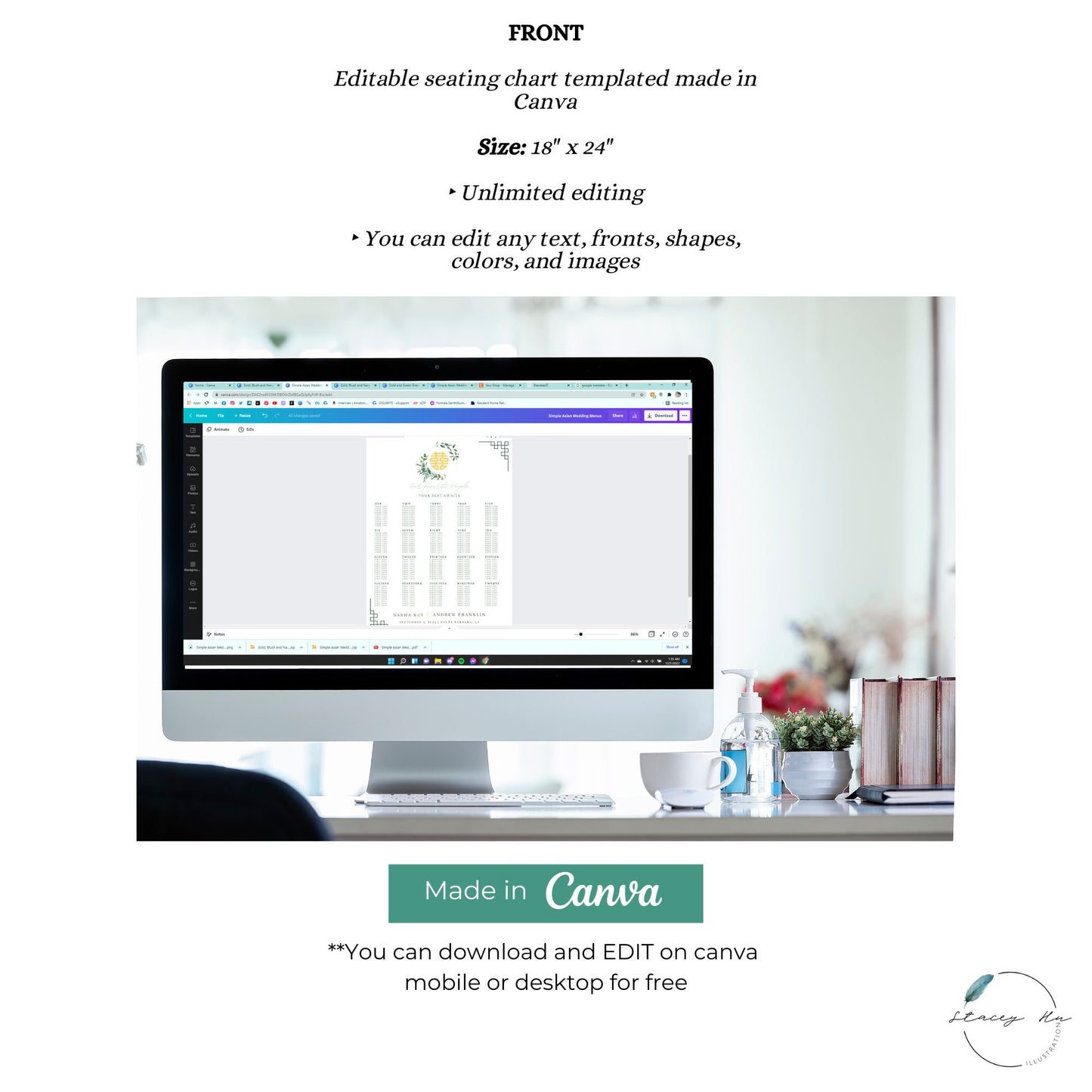 Simple Greenery Asian Wedding Seating Chart | Portrait | 18x24 IN