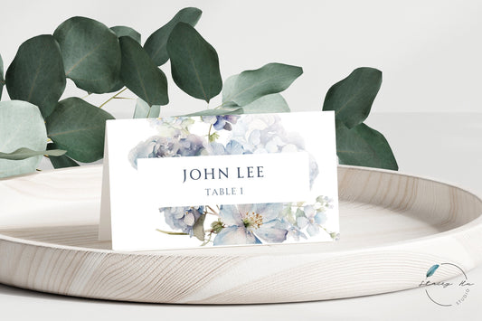 Soft Blue and Ivory Floral Place Card | 3.5x4 IN