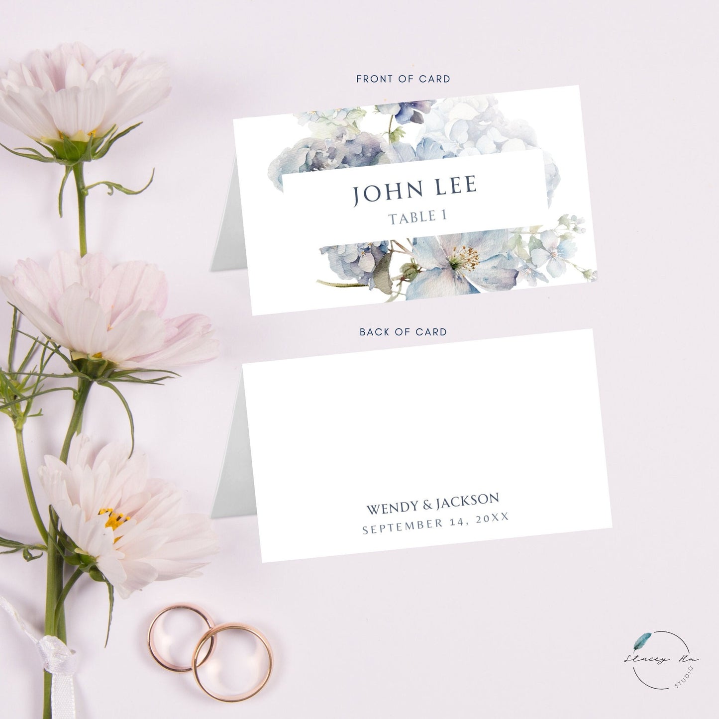 Soft Blue and Ivory Floral Place Card | 3.5x4 IN