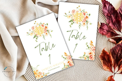 Sunny Field Floral Asian Wedding Table Number | 5x7 IN