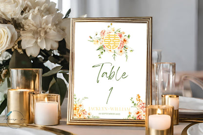 Sunny Field Floral Asian Wedding Table Number | 5x7 IN