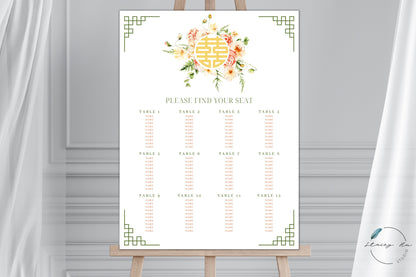 Sunny Field Floral Asian Wedding Seating Chart | Portrait | 18x24 IN