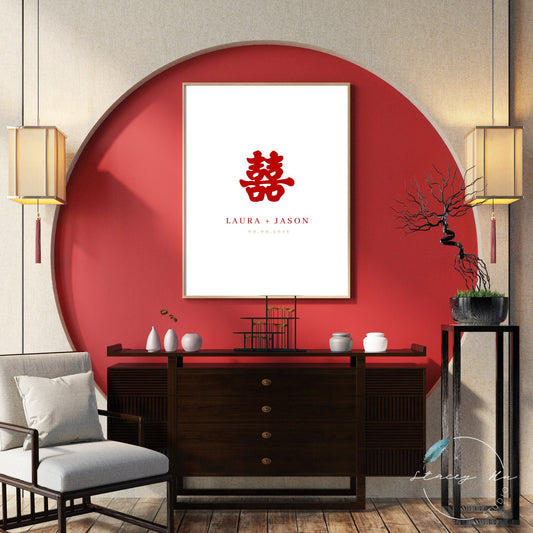 Traditional Double Happiness Wedding Reception Guest Signing Poster | 24x36 IN