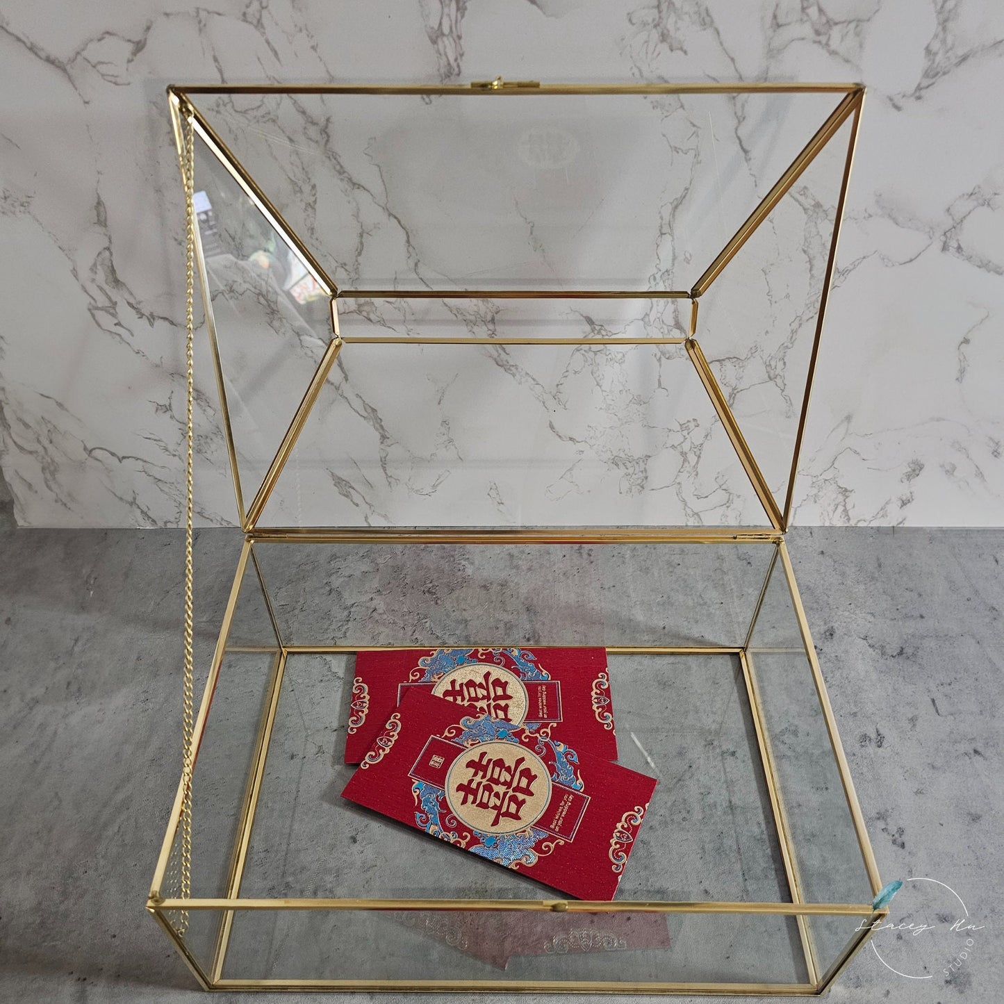 Wide Geometric Glass Card Box Terrarium with Slot | Add-On Vinyl Decal Text
