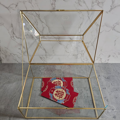 Wide Geometric Glass Card Box Terrarium with Slot | Add-On Vinyl Decal Text